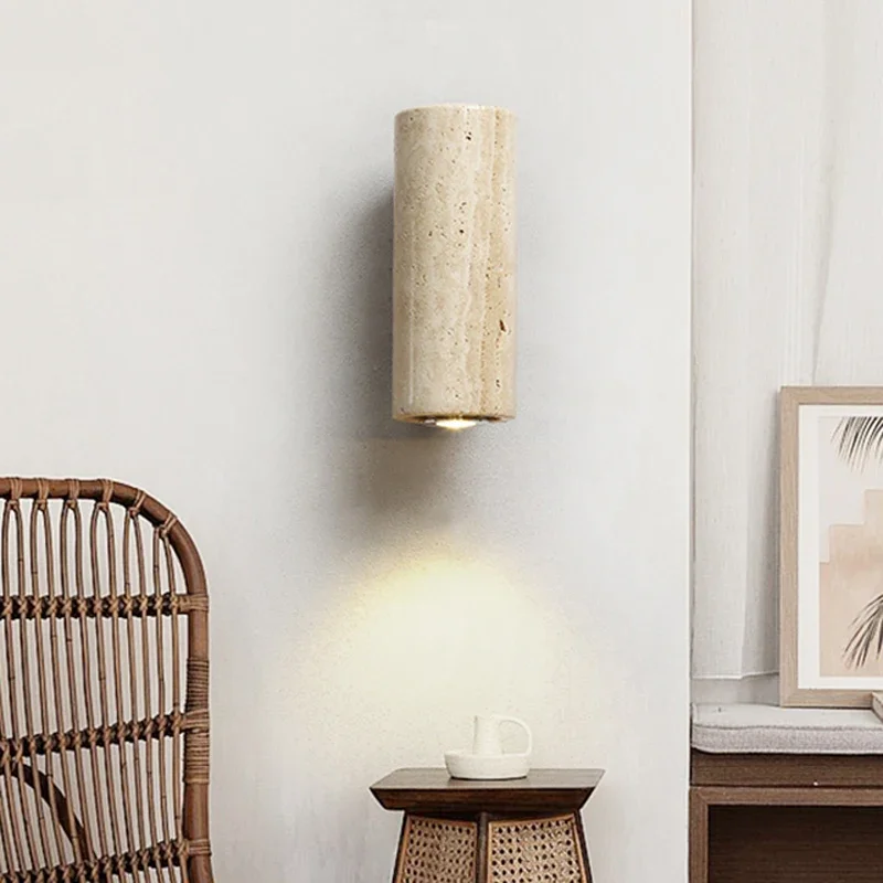 Wabi-Sabi Travertin Wandleuchte für minimalistisches Wohnzimmer und Schlafzimmer