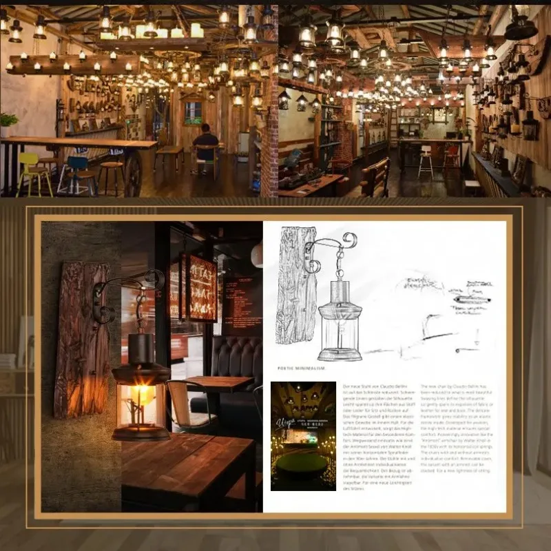 Rustikale Industrielle Holz Wandleuchte für Loft und Café