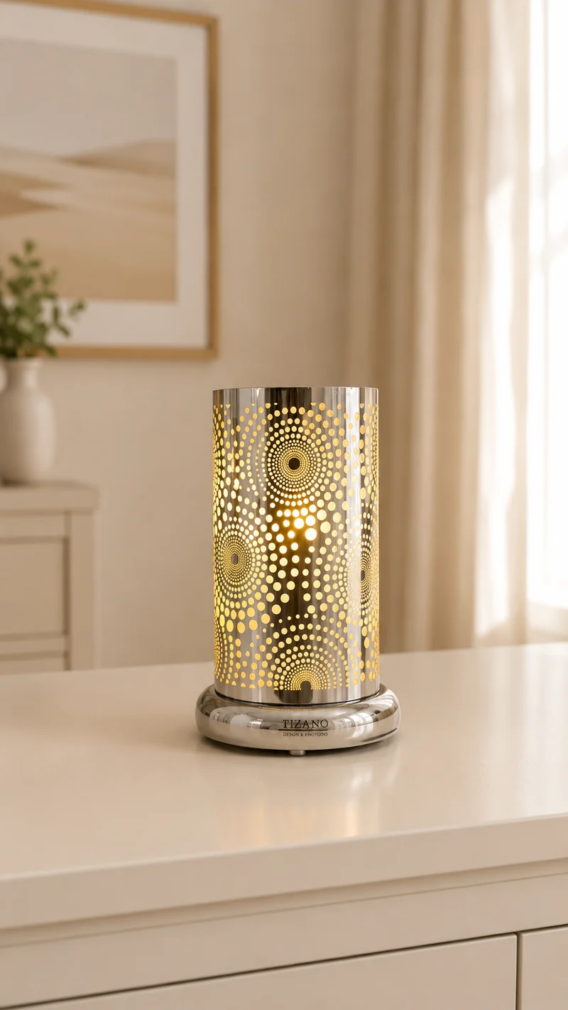 Deko Lampe rund Touch Punkte 24cm silber