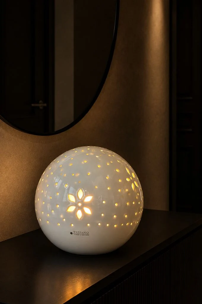 Lampe Tadino rund 25cm weiß-creme