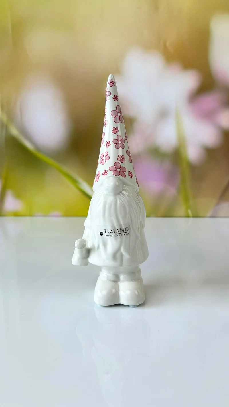 Zwerg Geraldo mit Mütze in Blumenmuster rosa