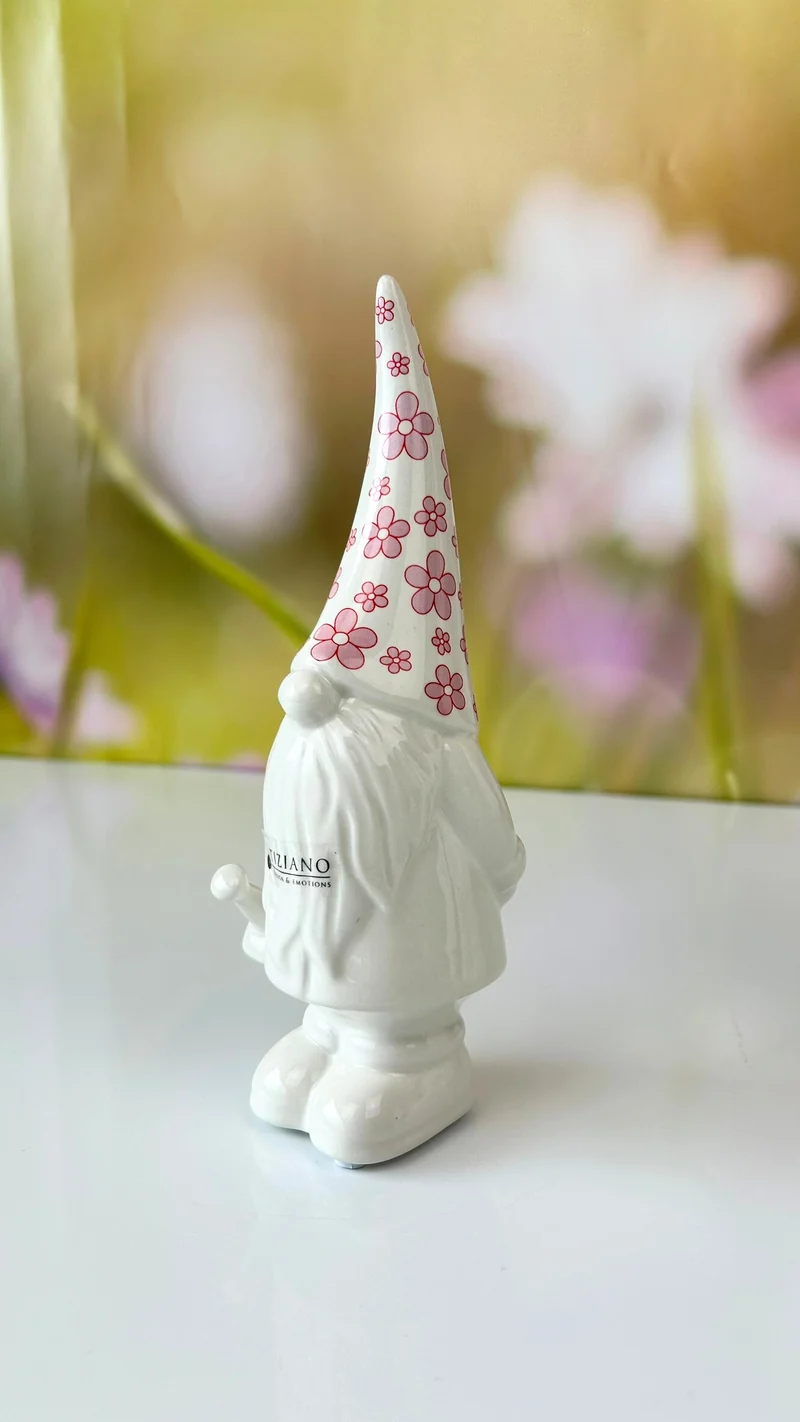 Zwerg Geraldo mit Mütze in Blumenmuster rosa