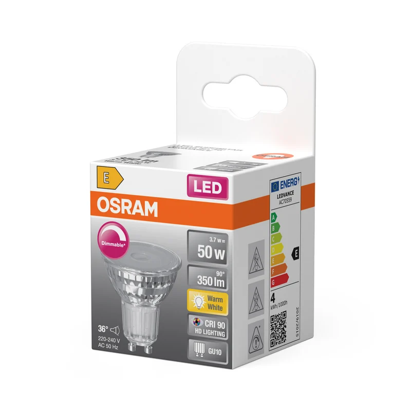 OSRAM Dimmbare PAR16 LED Reflektorlampe Warmweiß (2700K) hoher Farbwiedergabeindex mit CRI90, Ersatz für herkömmliche 50W Spots GU10
