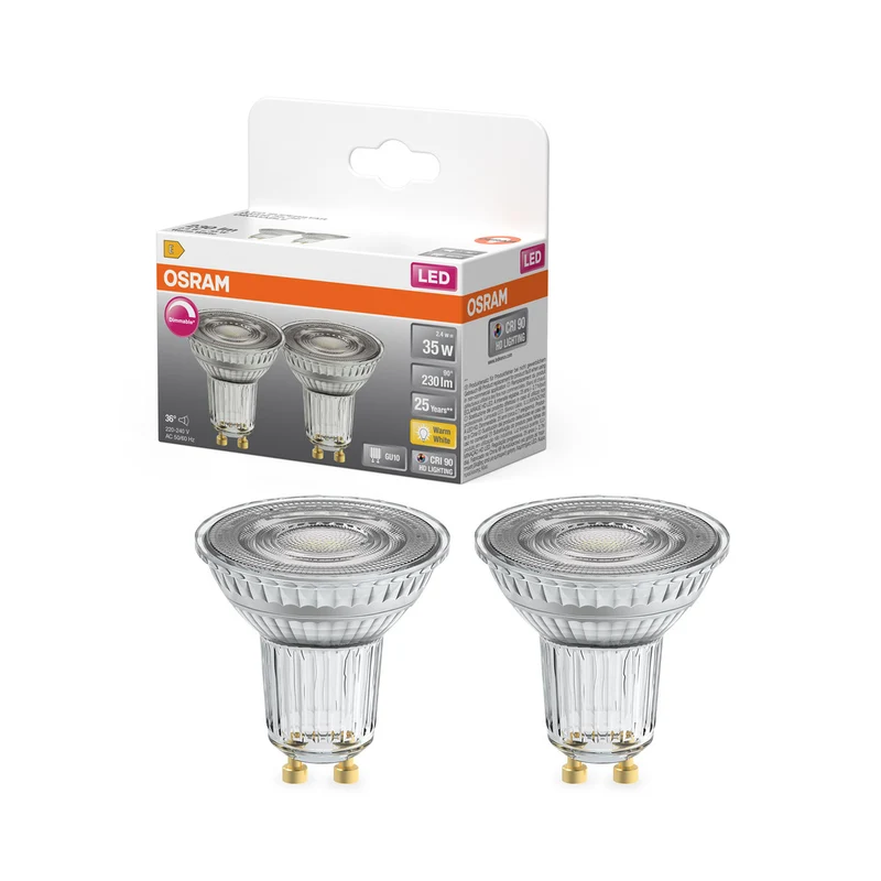 OSRAM Dimmbare PAR16 LED Reflektorlampe mit GU10 Sockel, Warmweiss (2700K), Glas Spot, 3.7W, Ersatz für 35W-Reflektorlampe, LED SUPERSTAR PAR16