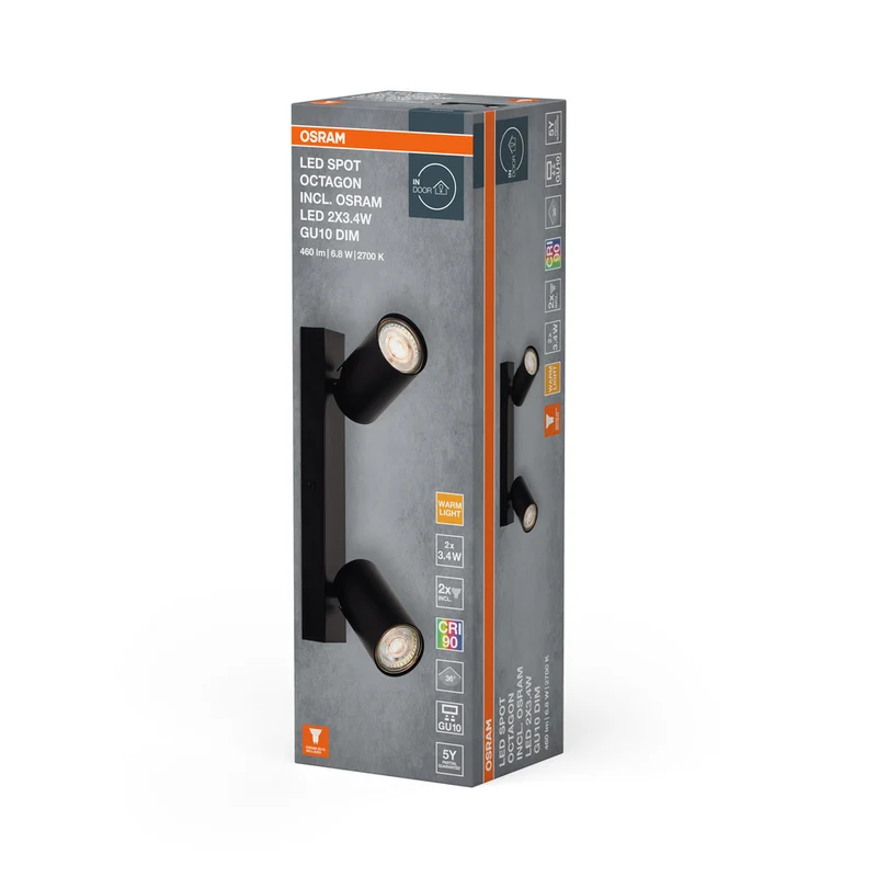 OSRAM LED SPOT OCTAGON Deckenleuchte 2 x 3,4W, GU10, 460lm, schwarz