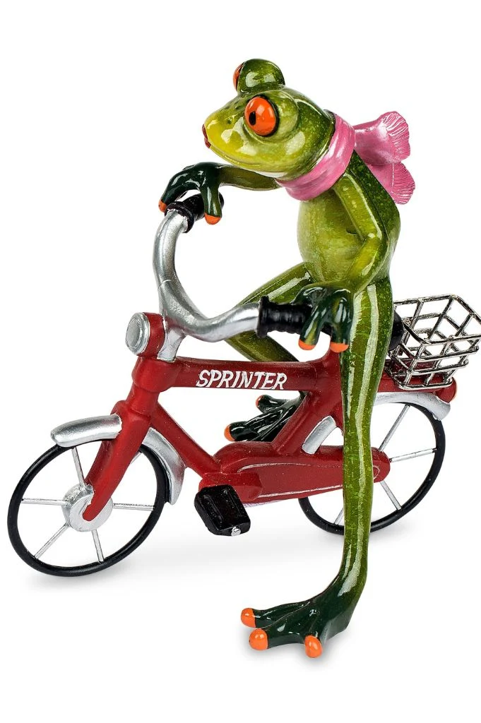 Deko Frosch Fridolin hellgrün auf Fahrrad