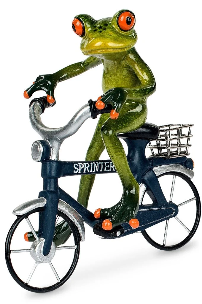 Deko Frosch Fridolin hellgrün auf Fahrrad