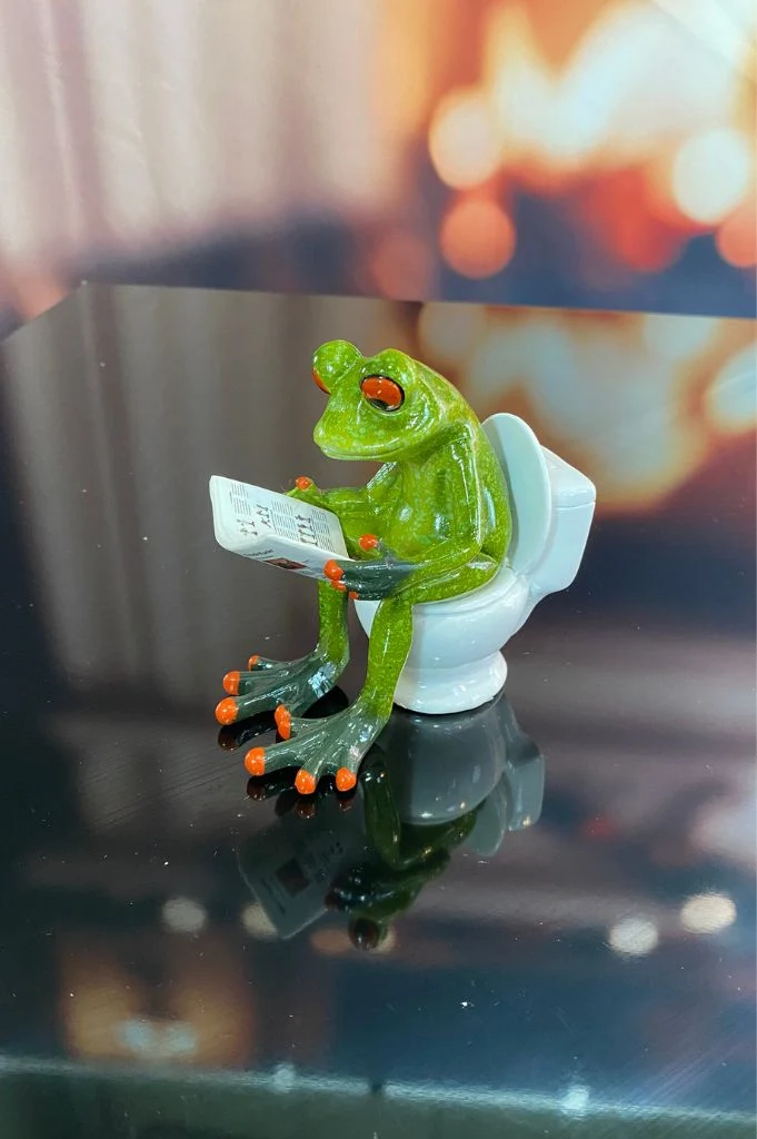 Deko Frosch Fridolin hellgrün mit Zeitung