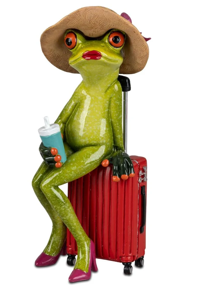 Deko Frosch Lady hellgrün mit Koffer