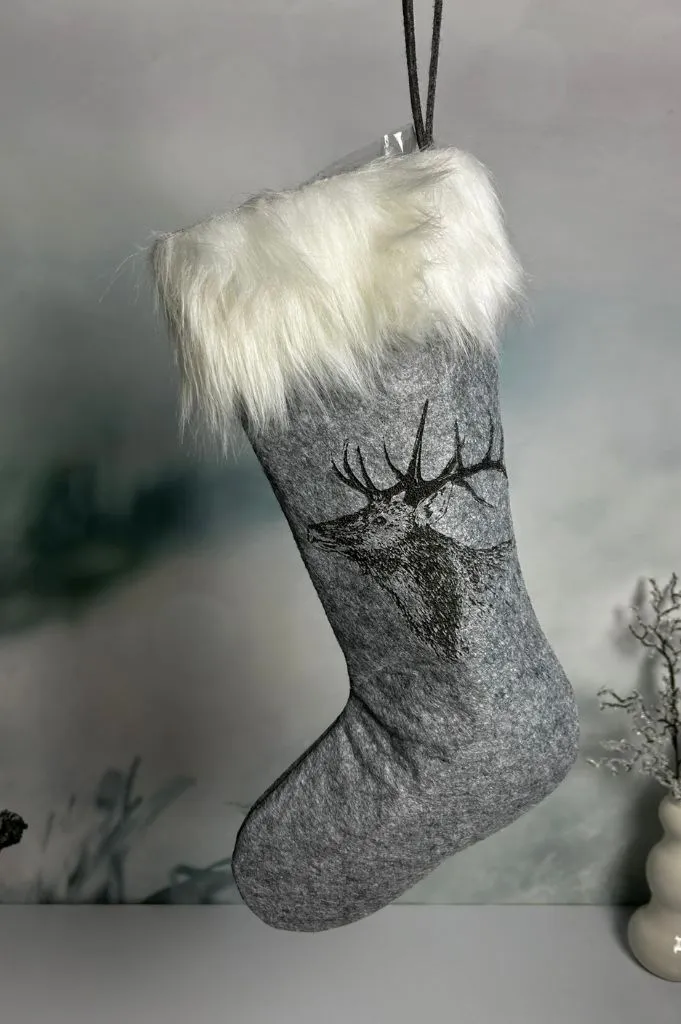 Deko-Filzstiefel "Hirsch" grau & creme