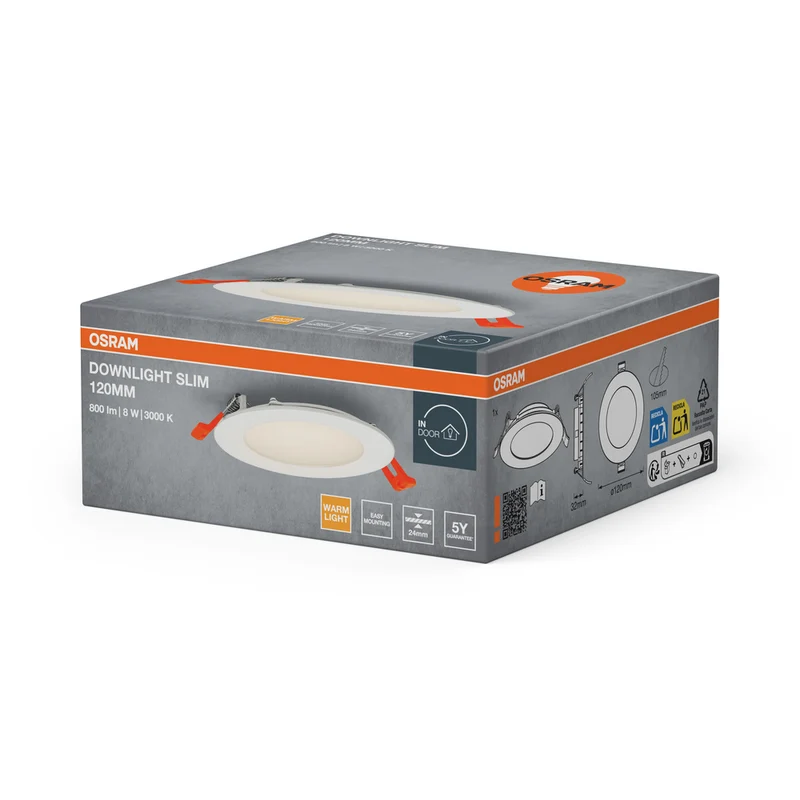 OSRAM RECESS SLIM DOWNLIGHT LED Deckenleuchte, Ø 120mm, 220…240V 8W / 3000K Warmweiß