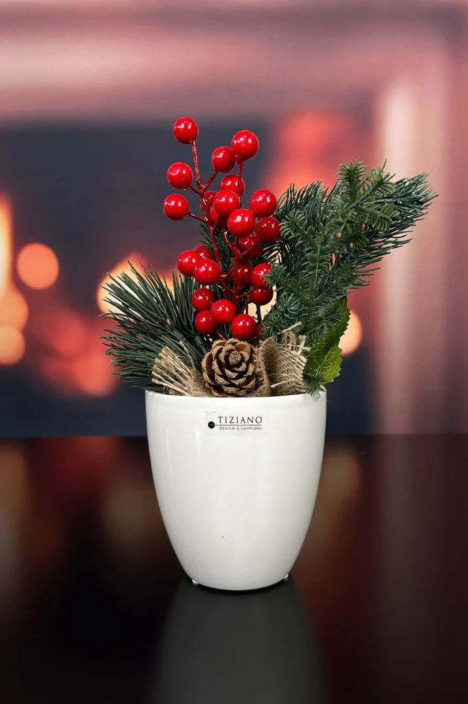 Deko Tanne im Jutesack 26cm mit Zapfen+Beeren