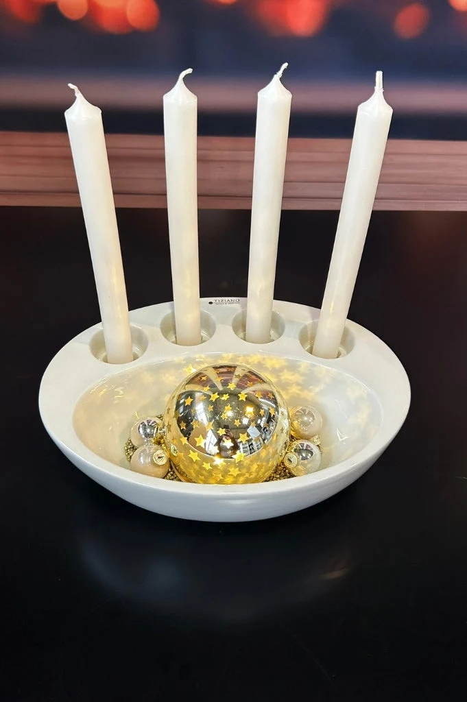 Adventsschale Raveo für Teelicht creme - weiß