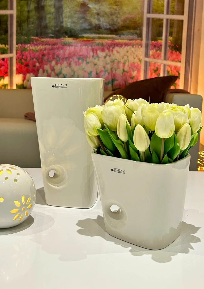 Blumentopf Murales creme - weiß