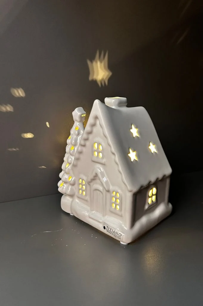 Deko Haus Bando LED mit Baum creme-weiß