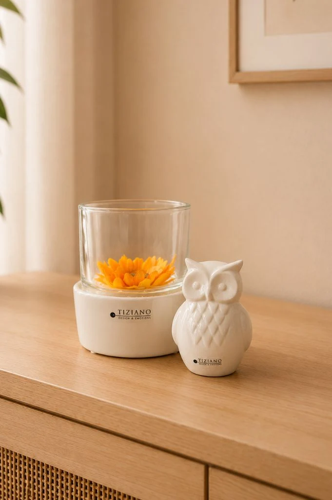 Dekoset Castello mit Eule Aurelia creme-weiß