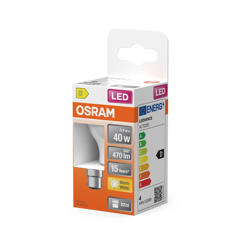 OSRAM LED Lampe LED Retrofit CLASSIC P 4W 827 Frosted B22d, 470 lm, 2700 K, Warmweiß
