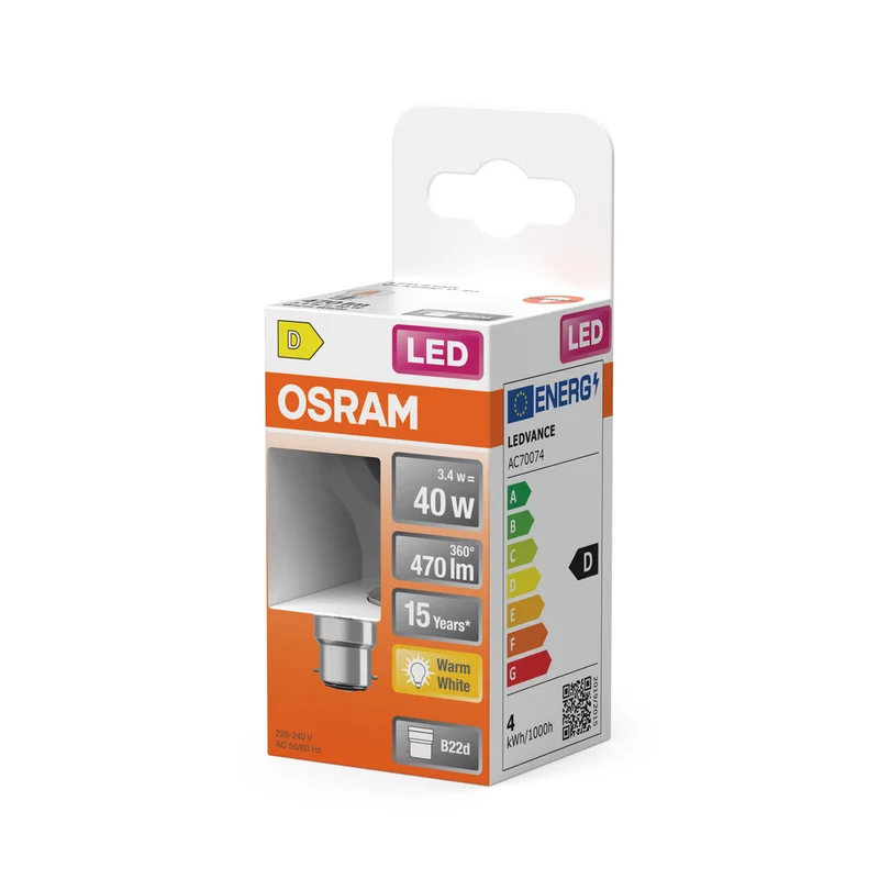 OSRAM LED Lampe LED Retrofit CLASSIC P 4W 827 Clear B22d, 470 lm, 2700 K, Warmweiß