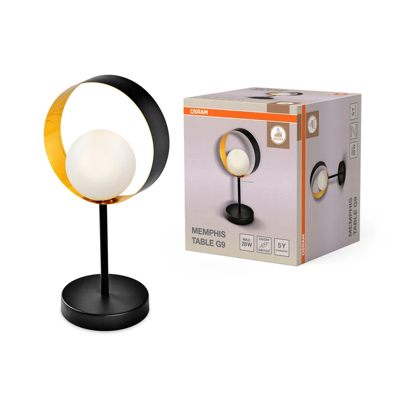 OSRAM DECOR Memphis Tischleuchte, schwarz/gold, G9-Sockel