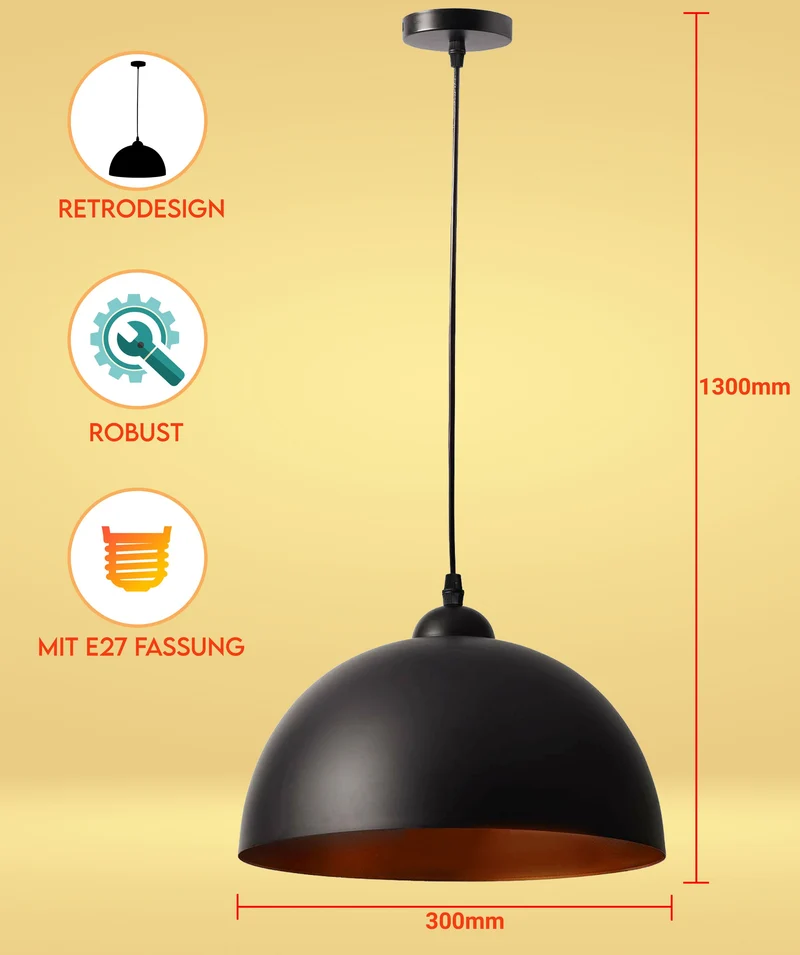 2x Pendelleuchte schwarz gold Hängeleuchte Deckenleuchte Retro-Design