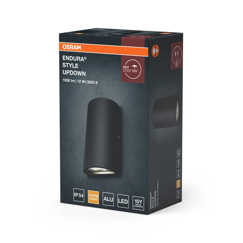 OSRAM ENDURA Style klassische LED-Außenleuchte mit Lichtaustritt oben und unten, rund, in Dunkelgrau aus Aluminium, IP44-Schutz, für Fassaden- und Eingänge
