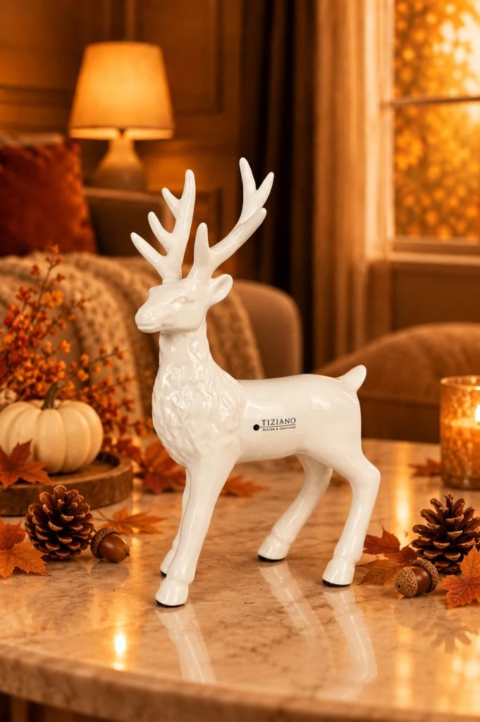 Deko Hirsch Robin stehend creme