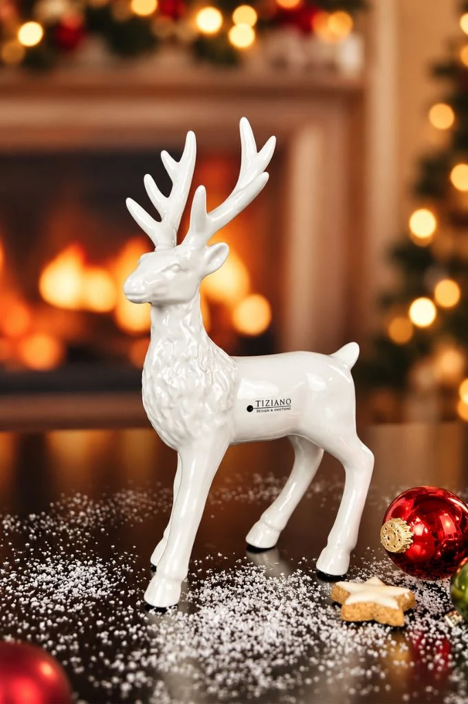 Deko Hirsch Robin stehend creme