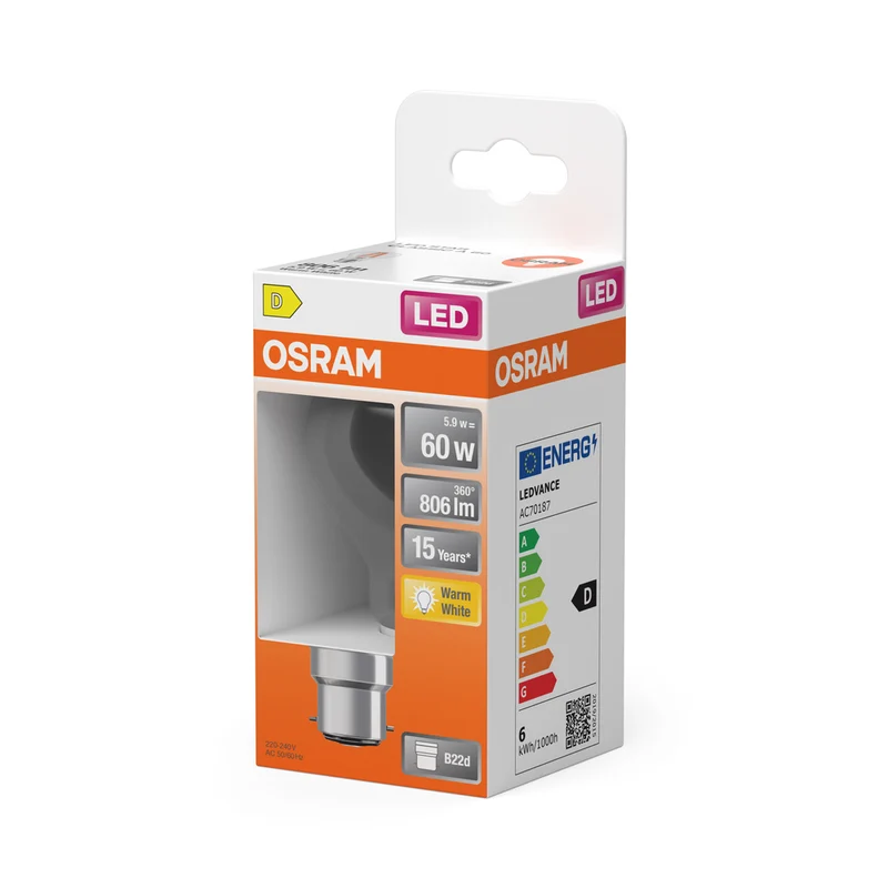 OSRAM LED Lampe LED Retrofit CLASSIC A 6.5W 827 Clear B22d, 806 lm, 2700 K, Warmweiß