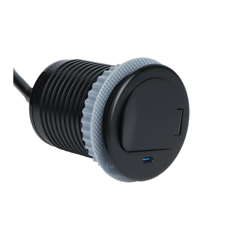 Einbausteckdose mit USB-C, schwarz, 230V AC, 3600W, IP20, Ø72mm, 1,8m Kabel