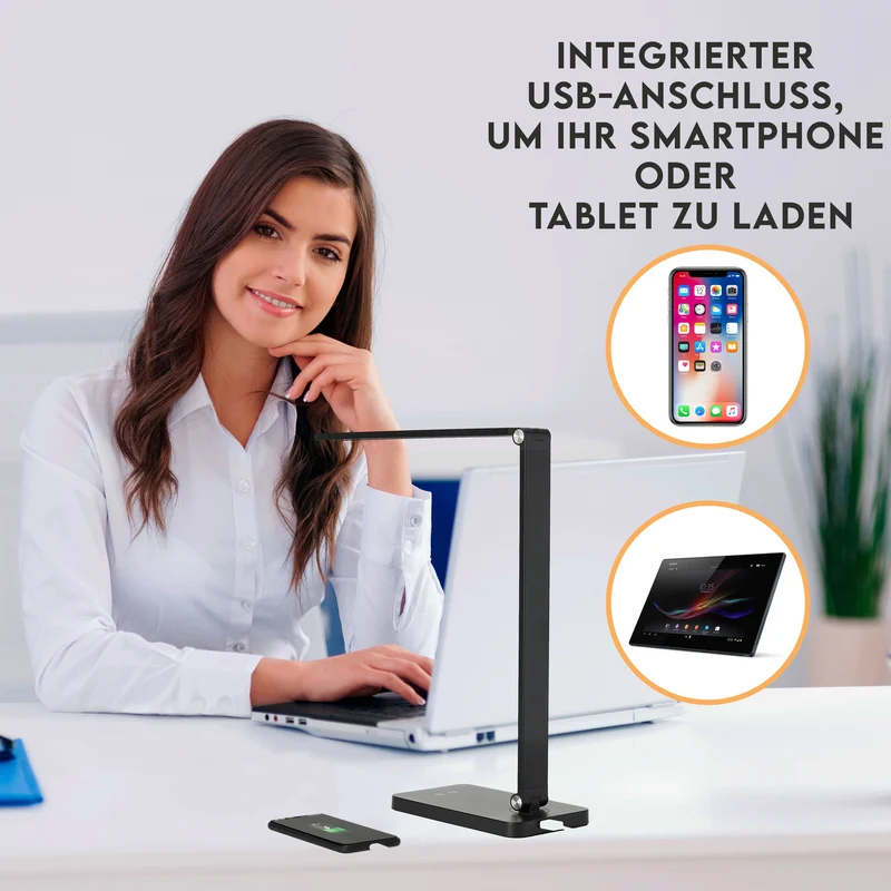 LED Schreibtisch-Lampe dimmbar 5 Farbstufen USB Touch-Leuchte Büro Tisch-Leuchte
