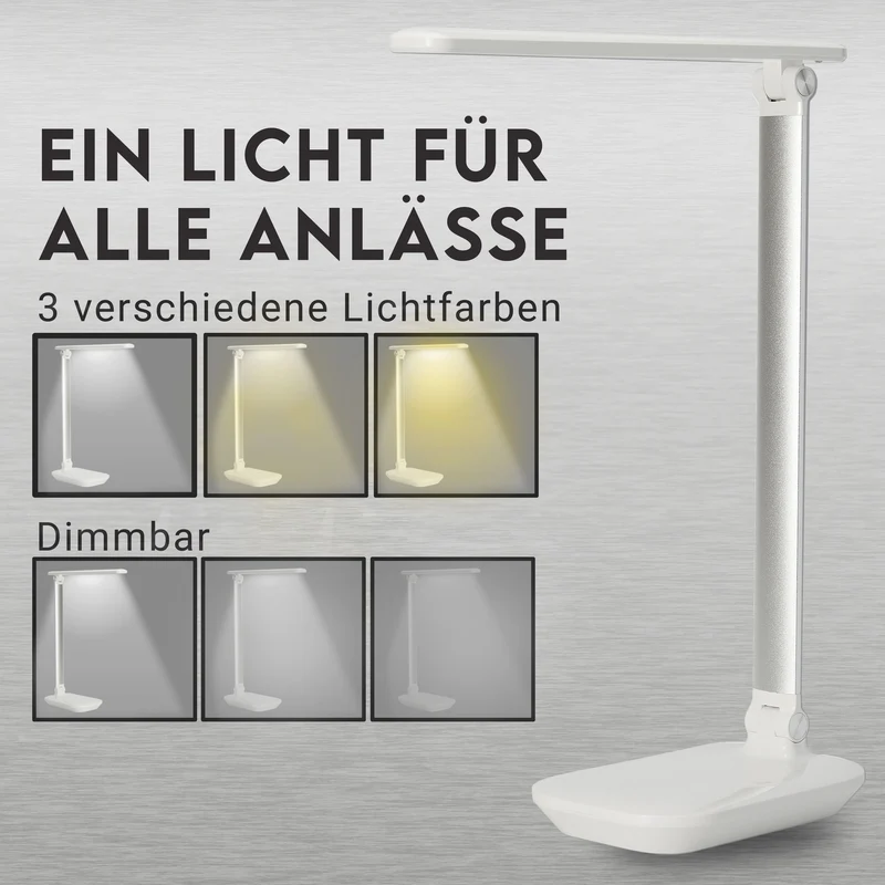 LED Schreibtischlampe dimmbar mit USB Anschluss schwenkbar 3 Lichtfarben weiß