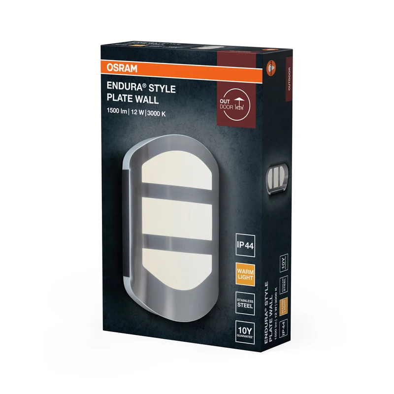 OSRAM ENDURA Style Plate Wall Wandleuchte in moderner Edelstahloptik mit indirektem Licht, helle und funktionale LED-Außenleuchte, IP44-Schutz, für Eingangsbeleuchtung und Fassaden