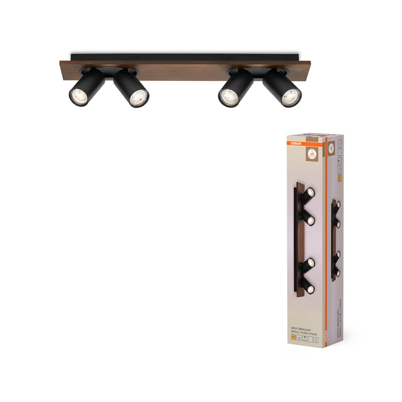 OSRAM DECOR SPOT MERCURY Deckenleuchte, 4 x 3,4W, Holzoptik schwarz