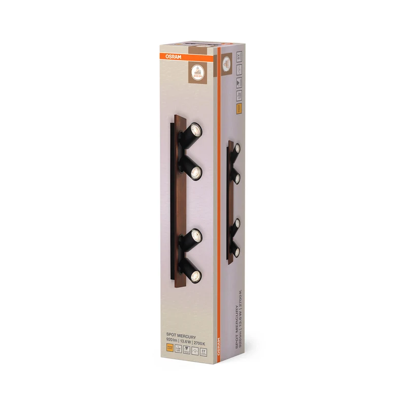 OSRAM DECOR SPOT MERCURY Deckenleuchte, 4 x 3,4W, Holzoptik schwarz