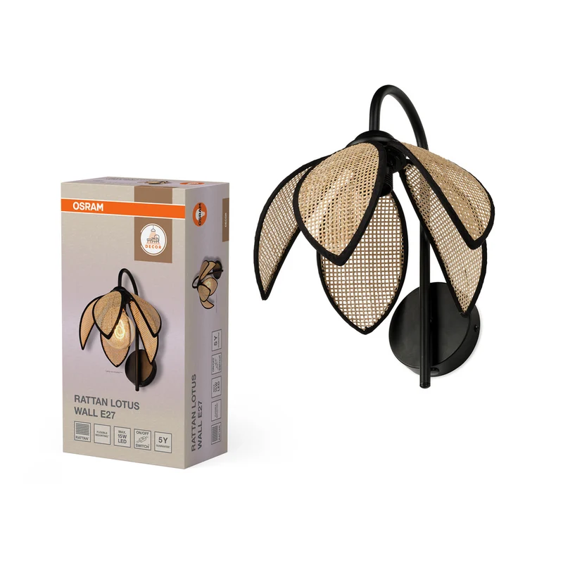 OSRAM DECOR Rattan Lotus Wandleuchte E27 Braun