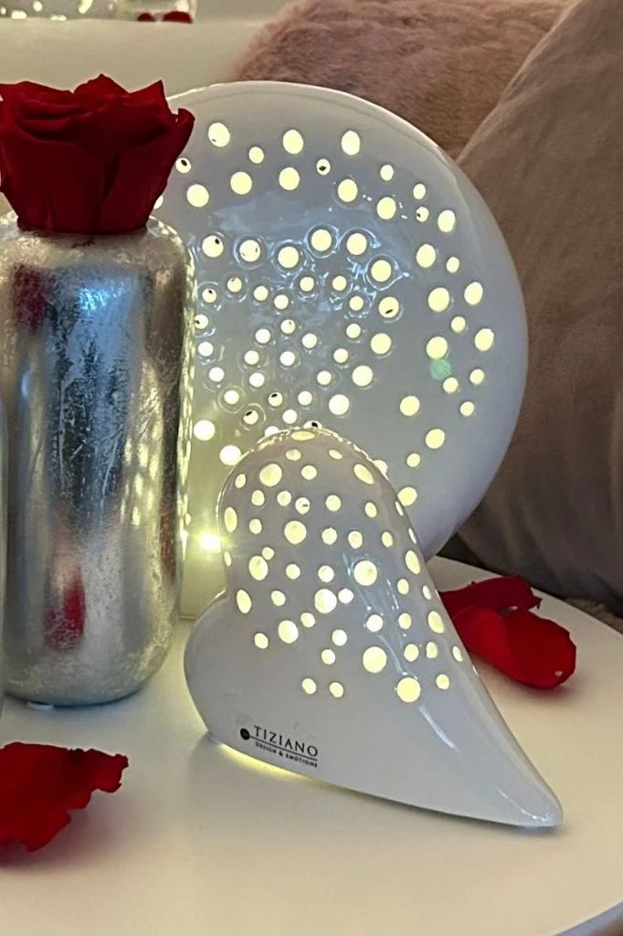 Deko Herz Belvina liegend LED creme-weiß