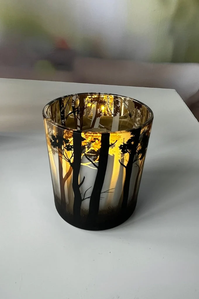 Glas Windlicht Hirsch Brauntöne