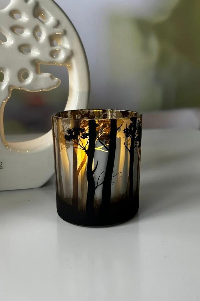 Glas Windlicht Hirsch Brauntöne