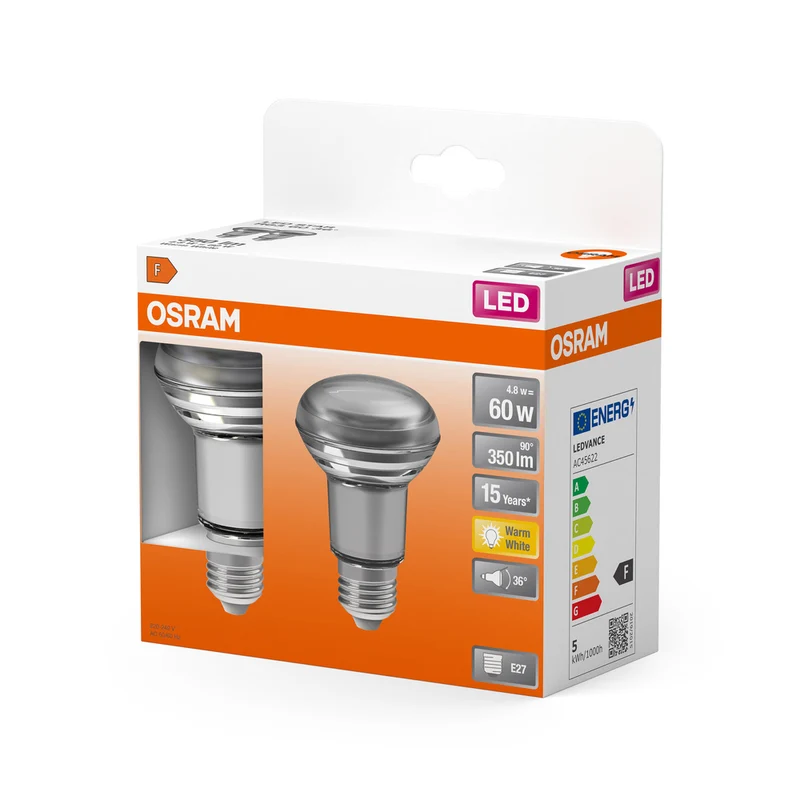OSRAM LED Lampe LED STAR R63 4.8W 827 E27, 350 lm, 2700 K, Warmweiß, 2er Pack