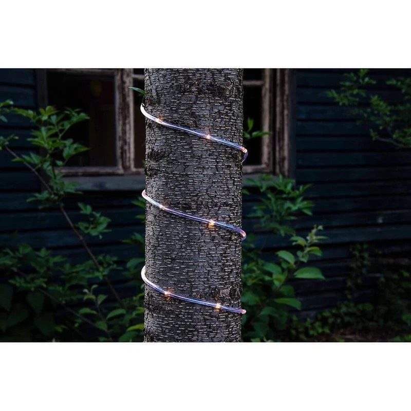 LED Mini Lichterschlauch 10m mit Lichtsensor Timer 130 Warmweiße Dioden batteriebetrieben IP44