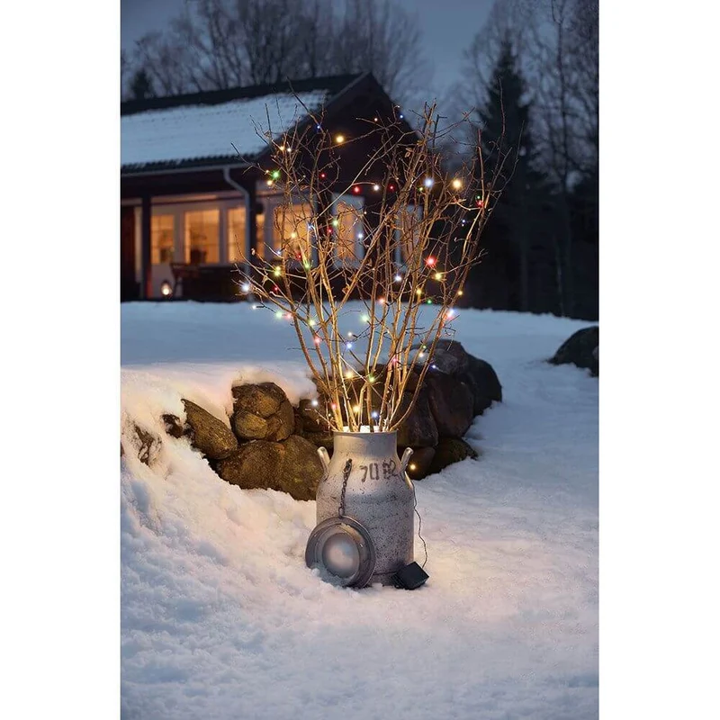 LED Lichterkette mit Lichtsensor Timer 120 bunte Dioden batteriebetrieben IP44