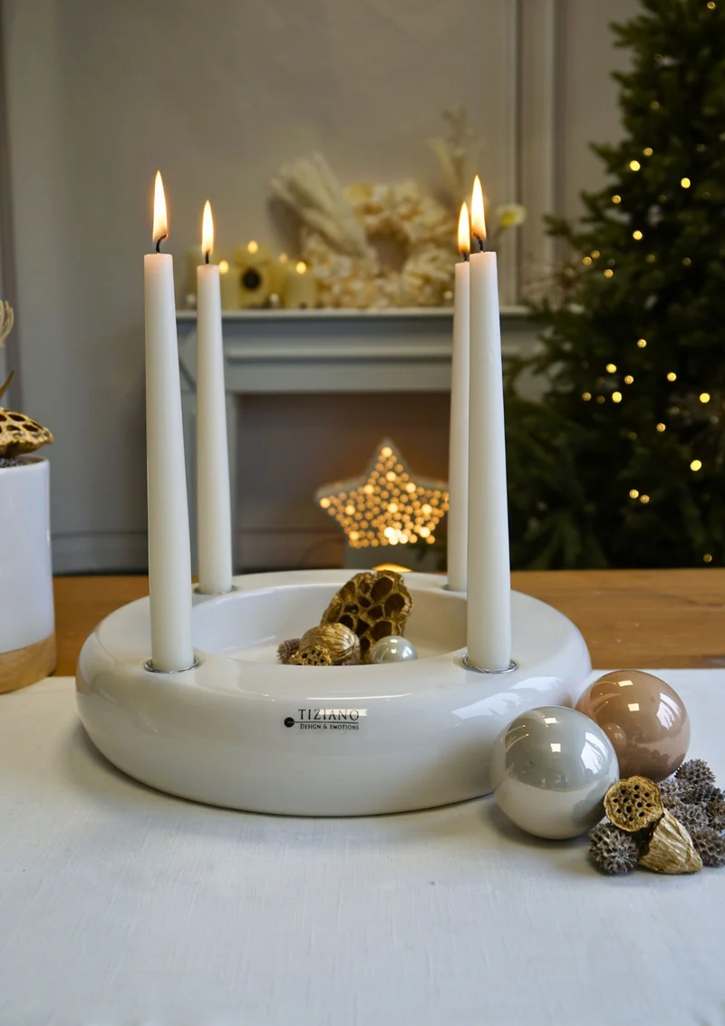 Adventskranz Seletti 30cm in zwei Varianten creme-weiß