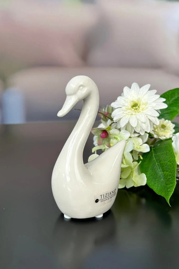 Deko Schwan Scarlett creme-weiß