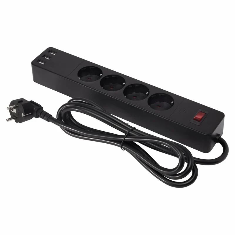 Mehrfach-Steckdose 4-fach 3x USB Schalter 1,8m Steckdosenleiste