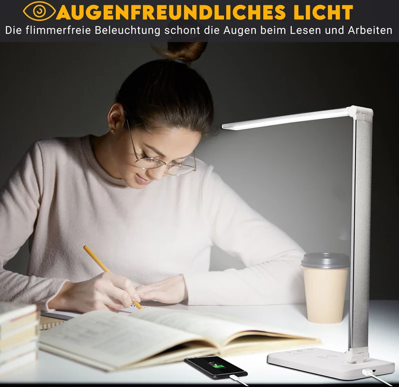 LED Schreibtisch-Lampe dimmbar USB Touch Leuchte Büro Tisch-Leuchte Leselampe