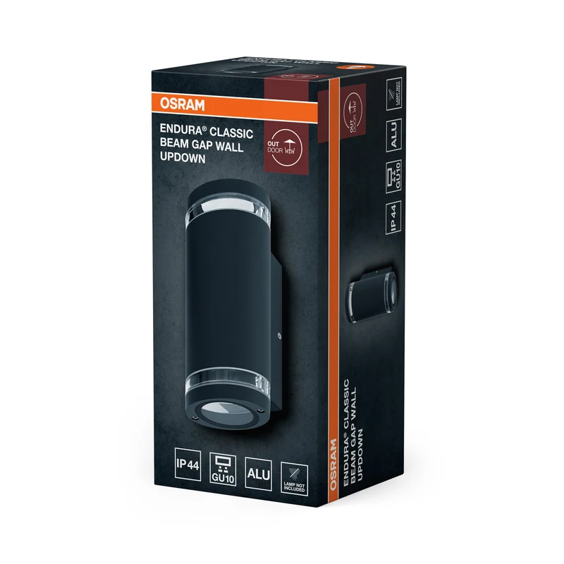 OSRAM Außenwandleuchte Up/Down GU10 mit Gap-Ring, Aluminiumgehäuse in Dunkelgrau, IP44-Schutz & IK03, Wandleuchte für Fassaden und Eingänge