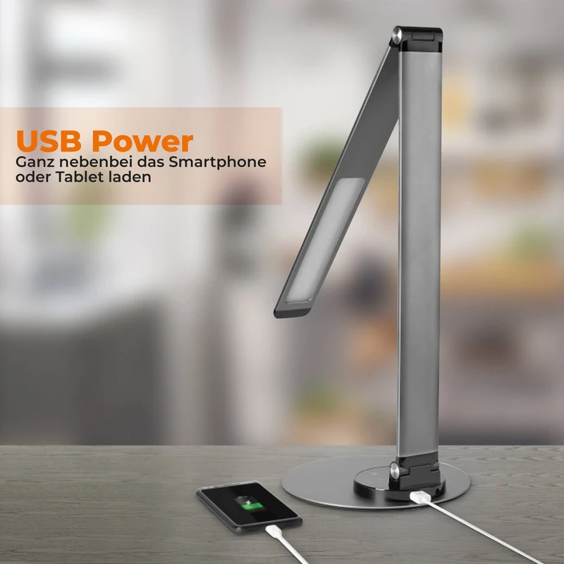 LED Tisch-Leuchte dimmbar mit USB Bürolampe Schreibtischlampe Büro 3 Lichtfarben