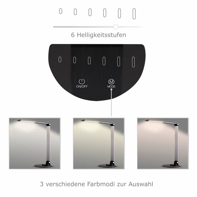 LED Tisch-Leuchte dimmbar mit USB Bürolampe Schreibtischlampe Büro 3 Lichtfarben