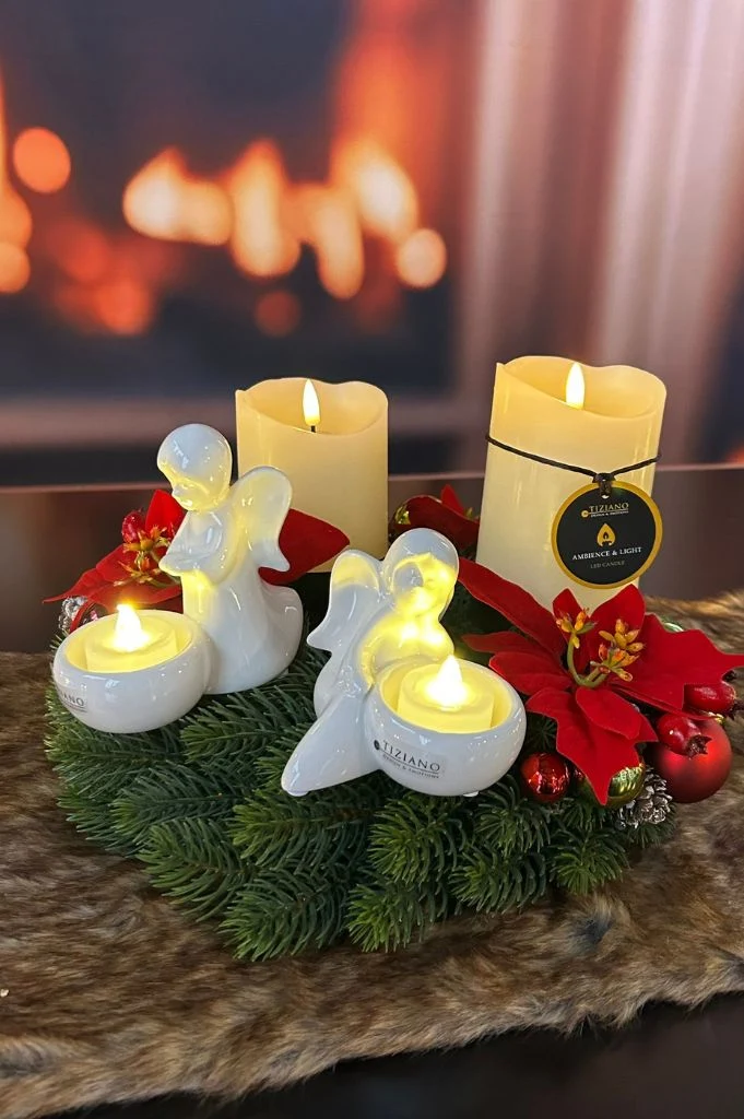 Adventskranz mit Engeln Nora und LED Kerzen Sotto weiß