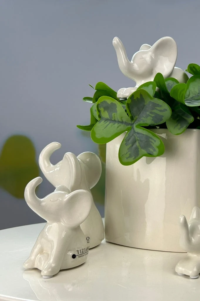 Deko Elefant Leon Mini sitzend creme-weiß